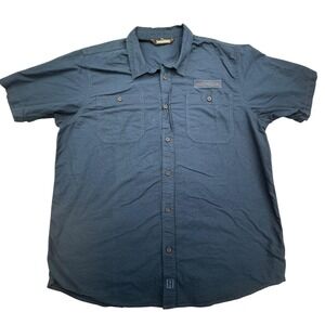 Hoonigan Shirt Mens 2XL Blue Short Sleeve Button Down Workwear Cotton Casual
